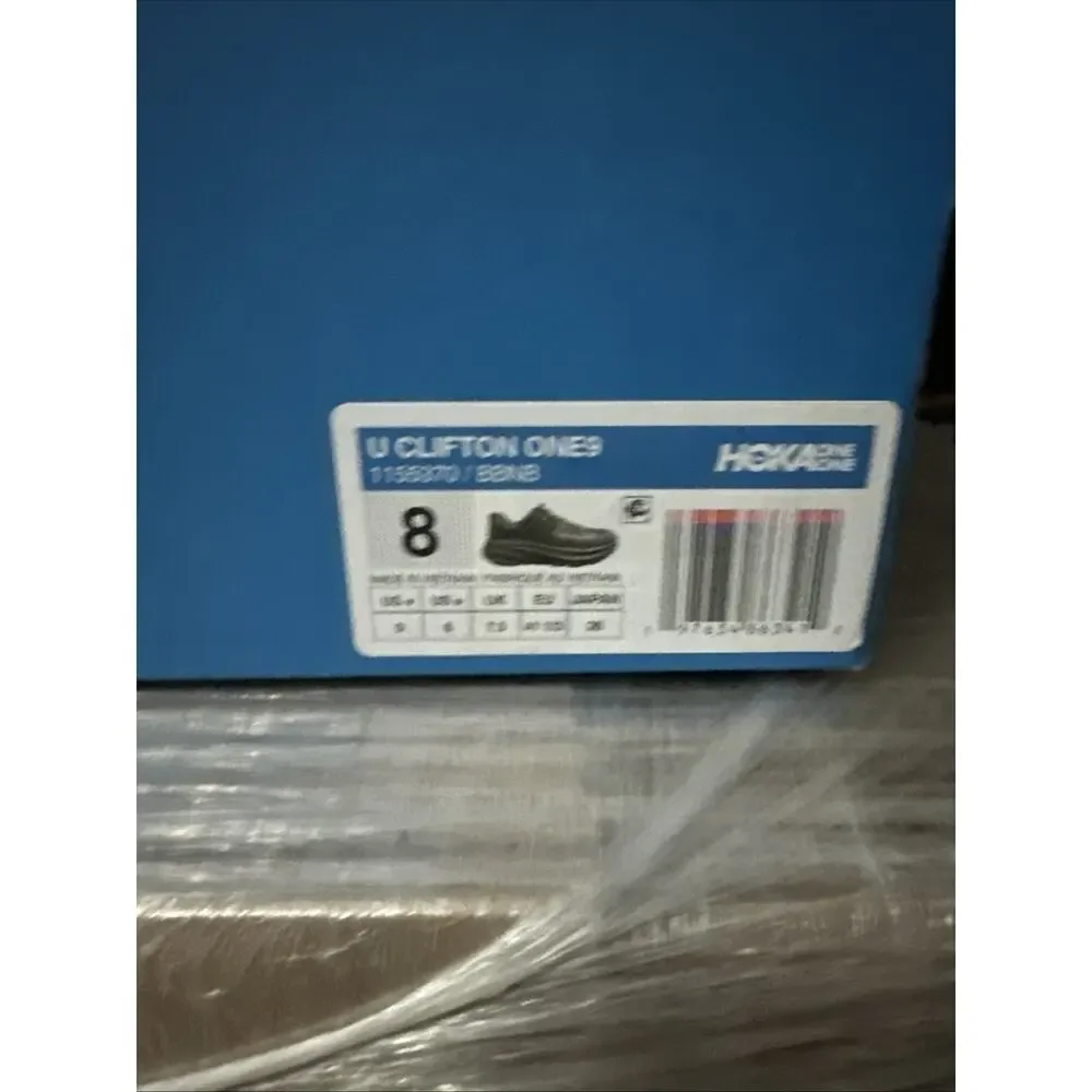 New Men's Size 8 Hoka Clifton One 9 Black 1155370-BBNB Running Shoes